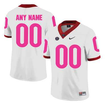 Mens Georgia Bulldogs White Customized Breast Cancer Awareness College Football Jersey